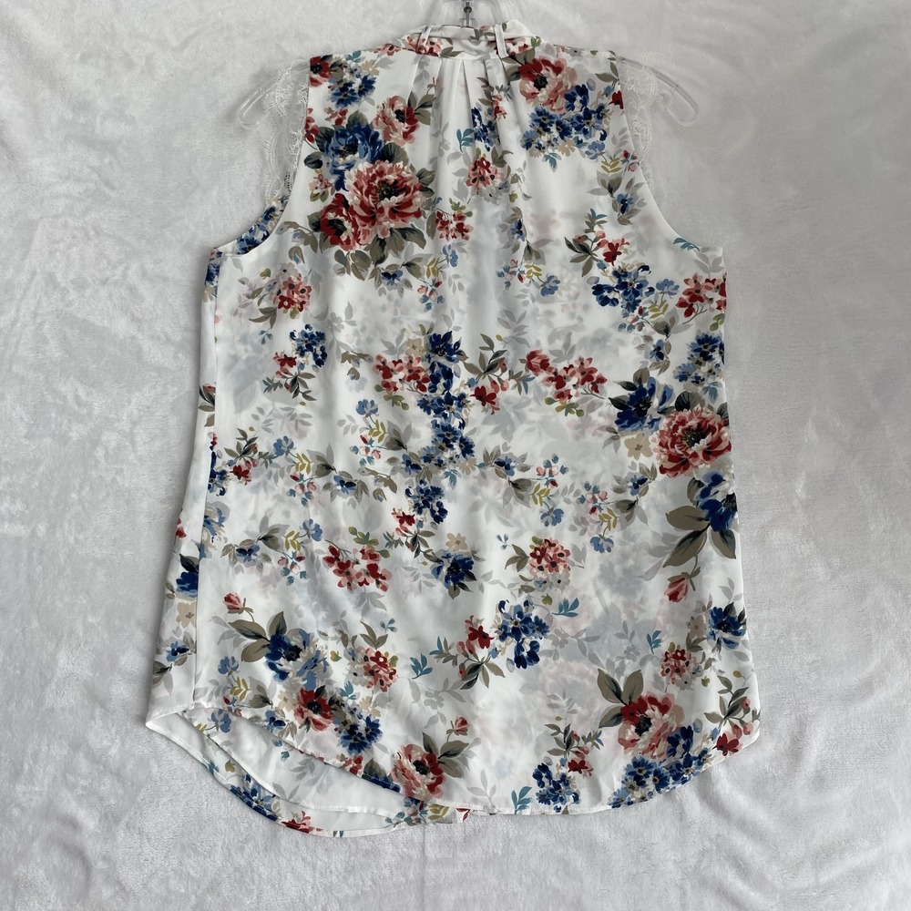 2/$30 WhiteHouseBlackMarket Blouse Sz S‎ White Floral Sleeveless Dressy Neck Tie - Picture 6 of 13